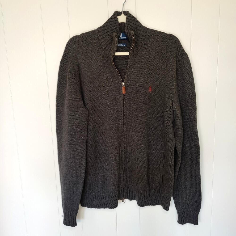 Polo‎ Ralph Lauren Full Zip 100% Cotton Sweater M Preppy Classic Charcoal Men